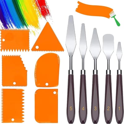 MONTKIARA Structuurpasta & Paletmes Set – 11 Delig – Acrylverf Schildergereedschap met 5 Paletmessen & 6 Schrapers – Kunstbenodigdheden voor Textuurverf