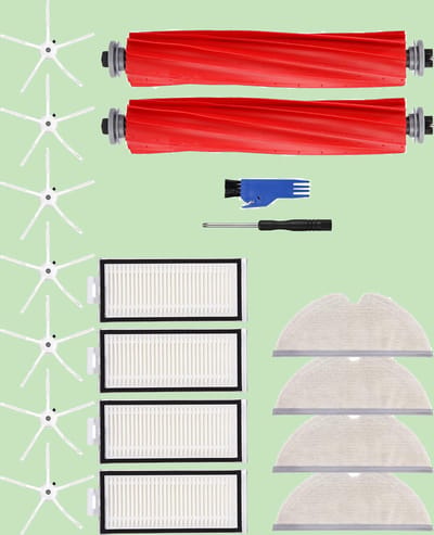reserveonderdelen en accessoires geschikt voor Roborock Q7/Q7+/Q7 Max/Q7 Max+ stofzuigers. Set bevat: 2 hoofdborstels, 4 schoonmaakdoeken, 4 HEPA-filters, 7 zijborstels en 1 borstelreinigingsgereedschap.