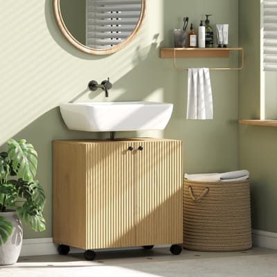 MODFU Wastafelonderkast - Met Verstelbare Plank En Zwenkwielen - Scandinavisch - Voor Badkamer - Hout - Naturel