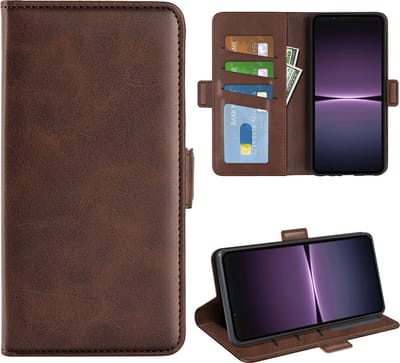 MobyDefend Hoesje - Geschikt voor Sony Xperia 1 V - Luxe Wallet Book Case (Sluiting Zijkant) - Bruin