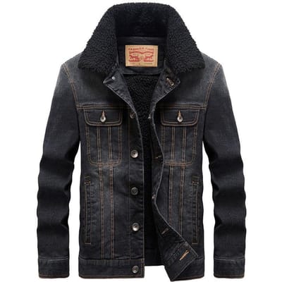 Denim Jas Heren Nieuwe Stijl Heren Lamsvacht Revers Plus Fluweel Verdikt Herfst en Winter Grote Maat Losse Denim Katoenen Jas 4XL black