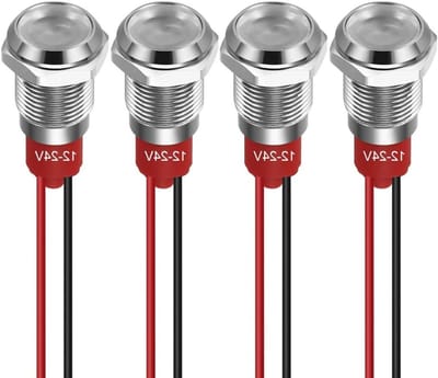 10mm LED Indicator Light 12-24V Waterdichte Signaalverlichting voor Paneelmontage - Metalen Flat Head met Draden (Wit, 4 stuks)