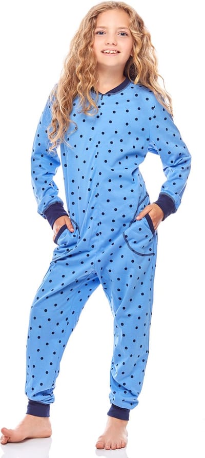 Merry Style Kinder Pyjama - ronde hals - lange mouwen - lange broek met zakken - Katoen - MS-MS10-186-PJ - Blaue Punkte Marine - 110-116