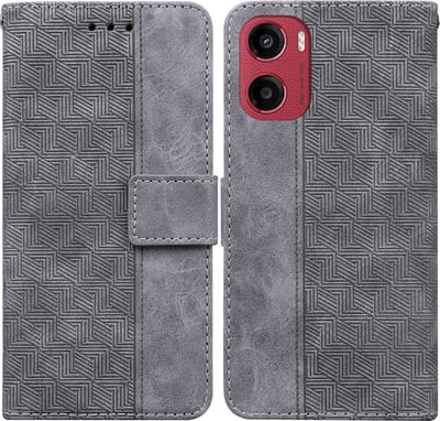 Coverup Hoesje - Geschikt voor Motorola Moto G05 / E15 Hoesje - Coverup Geometric Book Case - Grijs