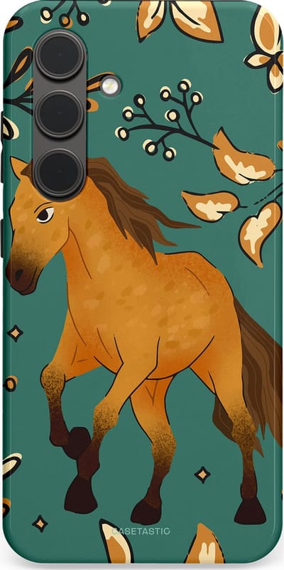 Casetastic Hoesje Geschikt voor Samsung S24 - Stijlvolle Beschermende Duo-layer Case - Groene bruine Paarden elegantie - Paris