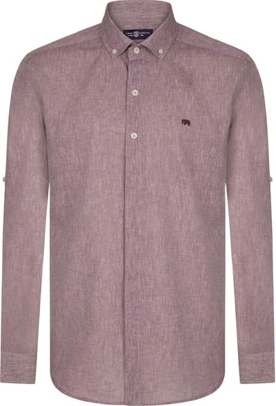 Jimmy Sanders Linnen Katoen Blend Shirt - Overhemd Heren Bordeaux - M