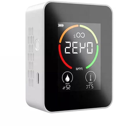 Luchtkwaliteitsmonitor - CO2 Meter - Binnenlucht Meten - 3 In 1 Sensor - 89 x 70 x 35 mm - Wit