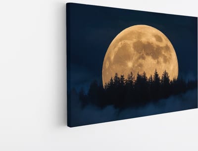Saammp Canvas Schilderij - Maan met bos - Natuur - Landschap - 45x30 - Foto op canvas - Wanddecoratie - Muurdecoratie Woonkamer - Slaapkamer decoratie - Canvas Print