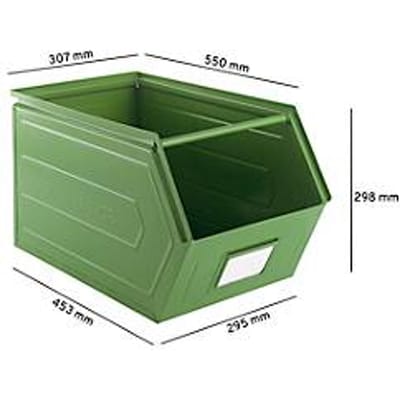 Schäfer Shop Select magazijnbak met open voorzijde, met draagbeugel, L 550 x B 307 x H 298 mm, 40 l, 150 kg, staal, RAL 6011 (resada groen)
