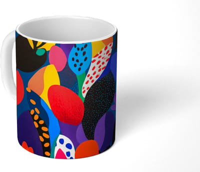 Mok - Koffiemok - Bloemen - Bladeren - Abstract - Rood - Mokken - 350 ML - Beker - Koffiemokken - Theemok