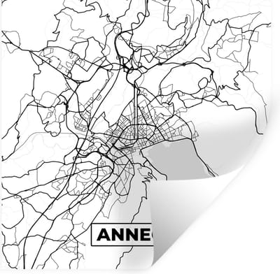 Muurstickers - Sticker Folie - Frankrijk - Kaart - Plattegrond - Annecy - Stadskaart - Zwart wit - 100x100 cm - Plakfolie - Muurstickers Kinderkamer - Zelfklevend Behang XXL - Zelfklevend behangpapier - Stickerfolie