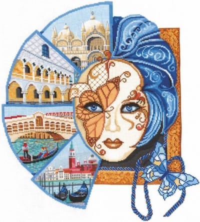 BORDUURPAKKET - VENETIAN MASK - VENITIAANS MASKER - ADRIANA -telpatroon op te borduren
