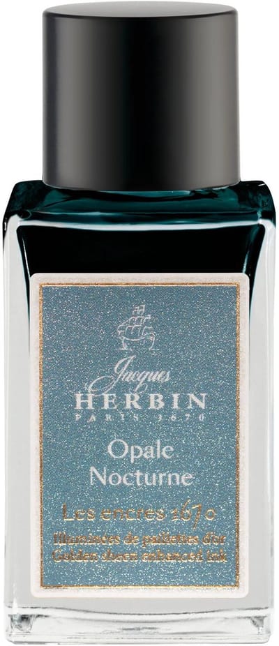 Jacques Herbin Vulpen inkt - Inkt 1670 - Opale Nocturne - 15 ml - Blauw - gouden glitters