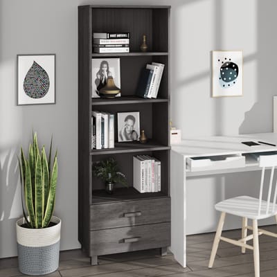 vidaXL - Hoge - kast - HAMAR - 60x35x180 - cm - massief - grenenhout - lichtgrijs