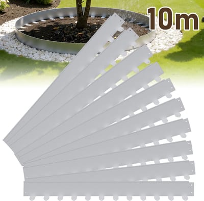 Metale Grasrand voor Borderranden - Zilver - Complete Set van 10 (Totale Lengte 10m) - Tuinranden en Gazonranden met 120 Spikes,100x5cm