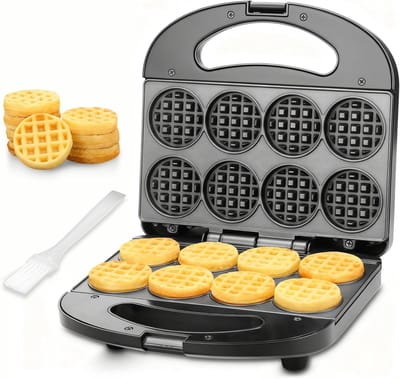 Mini Wafelijzer - Apparaat - Snelle Snacks - 8 Mini Wafels - 21 cm - Zwart