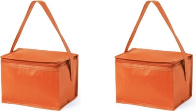 2x stuks kleine mini koeltasjes oranje sixpack blikjes - Compacte koelboxen/koeltassen