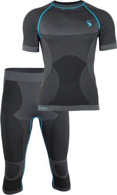 Performance heren sportset - sportshirt met korte mouwen - 3/4 Sportbroek - Zwart/Grijs - Maat S/M
