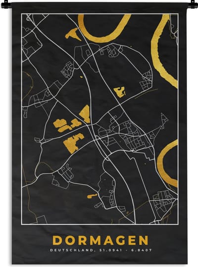 Wandkleed - Wanddoek - Stadskaart – Plattegrond – Duitsland – Goud – Dormagen – Kaart - 120x180 cm - Wandtapijt