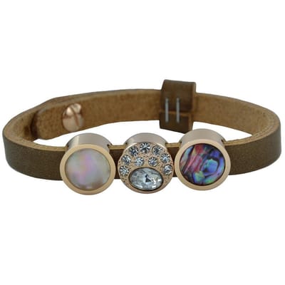 Quiges Leder Armband met 3 Aanschuif Knopen - Dames - RVS - 24cm
