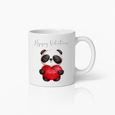 Happy Valentijn Panda Mok – Witte Keramische Koffiemok 330 ml – Schattig “I Love You” Hart Cadeau