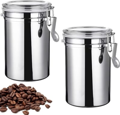 Airtight RVS Opbergdoos voor Koffie, Thee en Suiker - 1.1L Koffiecontainer met Silicone Deksel voor Optimale Aroma Bewaring
