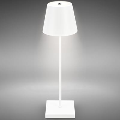 B.K.Licht - Dimbare oplaadbare tafellamp draadloos, dimbare tafellamp voor binnen en buiten met IP54, warm wit licht, touch functie, 2m USB-C kabel, wit.