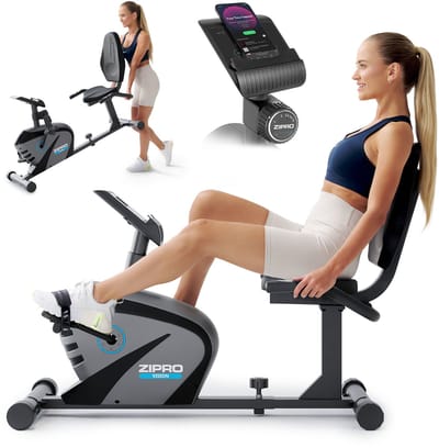 ZIPRO VISION - Ligfiets Hometrainer - Magnetische Fiets - 120kg Belasting - Met Rugleuning - Hartslag - Grijs