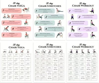 Yoga Stoelen Set - Fitnesskaarten - Houding Verbeteren - Zittraining Oefeningen - 6 Stuks - Afbeeldingen