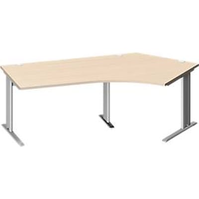 Schäfer Shop Pure hoekbureau PLANOVA BASIC, 135° hoek rechts, C-voet, B 2165 x D 800/800 x H 717 mm, ahorn/wit aluminium + kabelgoot