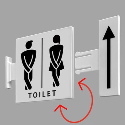 Toilet WC-bordje dames & heren toilet – dubbelzijdig uithangbord – flag sign – met klikbare pijl – wand of plafond – 15 × 15 cm – 3D-geprint