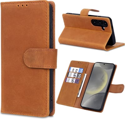 Casemania Echt Leren Hoesje Geschikt voor Samsung Galaxy S25 Plus - Sienna Brown - Leer Wallet Bookcase - Portemonnee Telefoonhoesje met Pasjeshouder