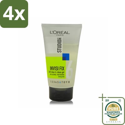 L'Oréal Studio Line Invisi Fix 24H Clear & Clean Gel Strong 150 ml - Voordeelverpakking - 4 stuks - Zonder restjes - Gezond haar