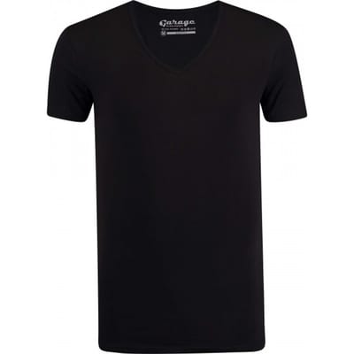 Garage 206 - Bodyfit T-shirt diepe V-hals korte mouw zwart M 95% katoen 5% elastan