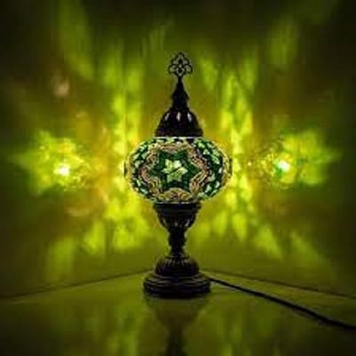 Turkse lamp - tafellamp met mozaïek bol 12 cm - 1 stuk - groen en handgemaakt