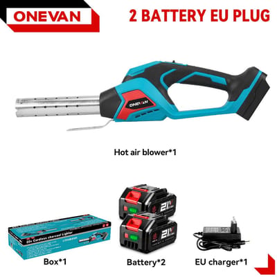 ONEVAN 800℃ Elektrisch Hittepistool 4000W Ontsteker 3-in-1 Hete Luchtpistool Blazert Handheld Multifunctioneel Huisgereedschap Voor Makita 18V Batterij Pin 2Battery 1EU Charger