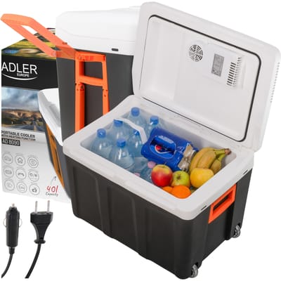 Toeristische koelkast, koeling en verwarming, dubbel vermogen, stille werking, mobiel met wielen en handvat.