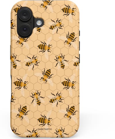 Casetastic hoesje geschikt voor Apple iPhone 16 - MagSafe - Dubbellaagse bescherming - Zomer Bijen Look - Fashion Case - Beige Perzik