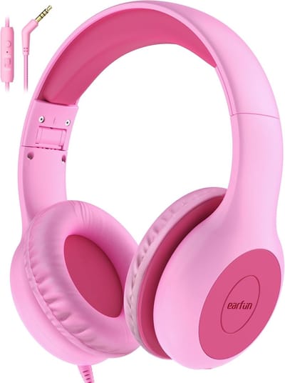 Opvouwbare bedrade koptelefoon voor kinderen met volumebegrenzer en microfoon - Fuchsia