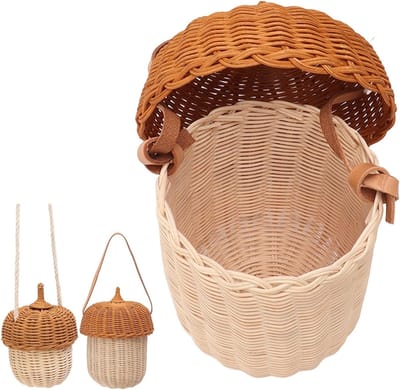 Handgeweven rieten opbergmand voor kinderen, decoratieve paddenstoelenmand voor fotografie en speelgoedopslag