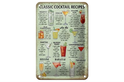 Blechschild Rezept 12x18cm classic Cocktails Recipes Mojito