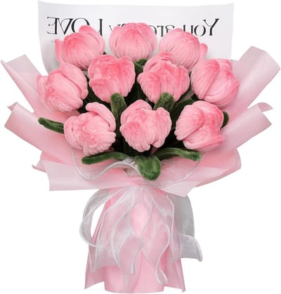 Handgemaakte Tulpenboeket van 10 Roze Tulpen, Perfect voor Kerst, Moederdag, Verjaardag en Bruiloft