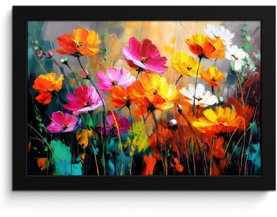 Poster in lijst - Fotolijst 30x20 cm - Posters - Felgekleurd - Bloemblaadjes - Abstract - Posterlijst zwart - Decoratie - Wanddecoratie woonkamer - Muurdecoratie slaapkamer
