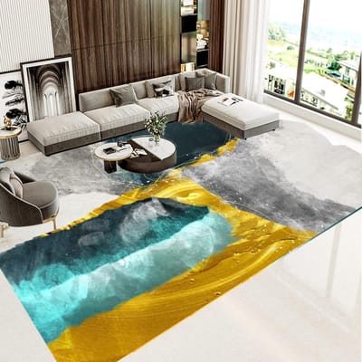Badkamermat - Vloertapijt - Badkamer Comfort - Antislip Onderkant - Rechthoekig - Goud Grijs Turquoise