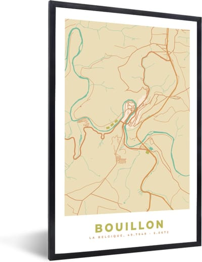 Fotolijst incl. Poster - Kaart - Stadskaart - Vintage - Bouillon - Plattegrond - 40x60 cm - Posterlijst