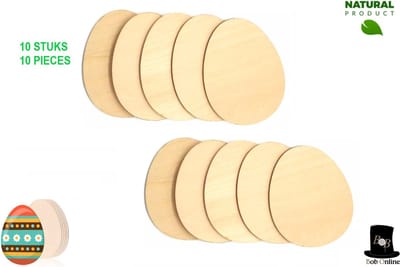 Bob Online ™ - 10 Stuks – Houten Eieren Schijven, Houten Eieren Vormen – DIY Ei Vormen – 6 cm x 4,5 cm Houten Eieren – Decoratie Houten Eieren – Wooden Egg Shaped Slices – Ambachten, Tags, Ornamenten, Karten Maken, Scrapbooking enz.Houten Paas Eieren