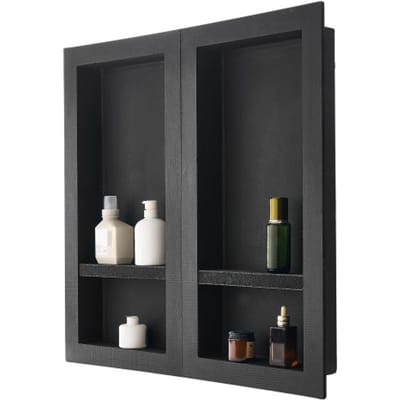 VEVOR Douchenis, 40 x 81 cm + 40 x 81 cm Wandnis met verplaatsbare plank, 10 cm dik, moderne zeep- en shampoo-opberger, zwart voor badkamerdouche