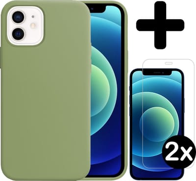 Hoesje - Met 2x Screenprotector - Geschikt voor Apple iPhone 12 - Sterk & Shockproof - Telefoon Hoes - Back Cover - Siliconen Case - Telefoonhoes - Groen
