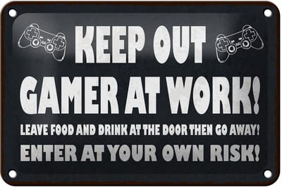 Blechschild Spruch 12x18 cm Keep out Gamer at work Deko Schild