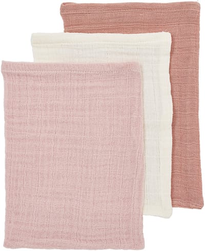 Meyco Baby Uni Washandjes - 3 Stuks - Pre-Washed Hydrofiel - Soft Rose/Rose/Natural